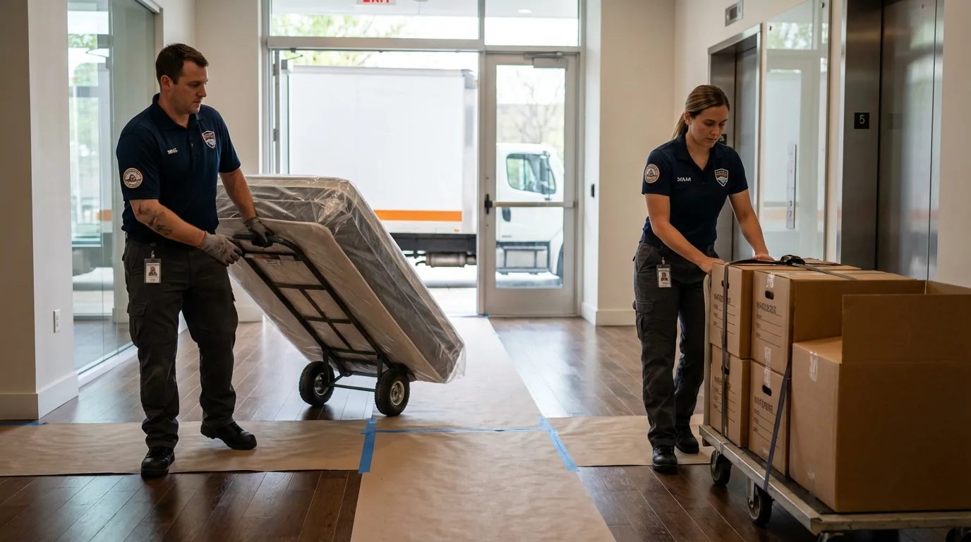 Professional apartment movers loading elevator in Shreve, OH