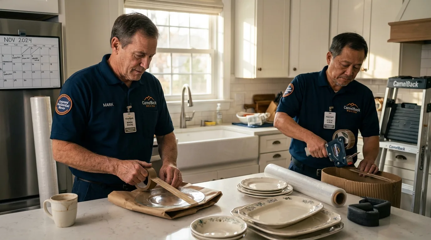 Professional crew packing kitchen dishware in Shreve, OH
